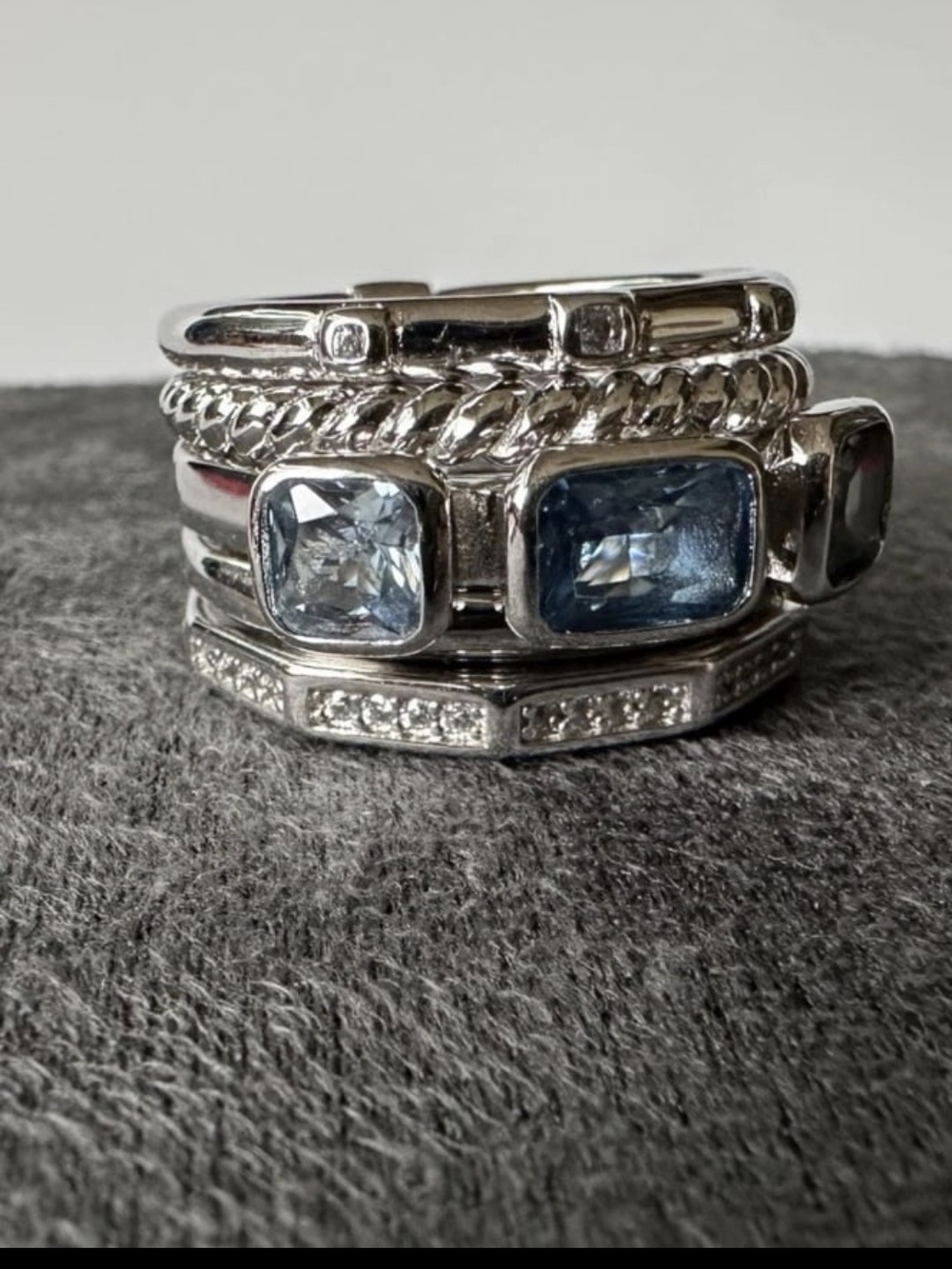 David YURMAN, Sterling Silver Stax Ring Set Hampton/Light Blue Main Gemstones